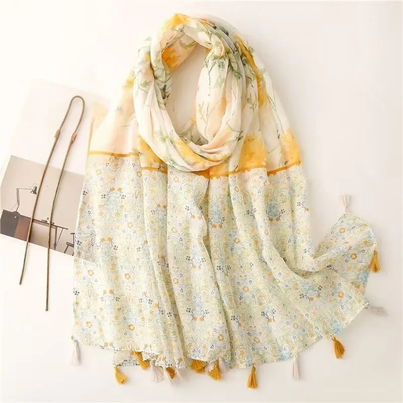 1 spring and summer new Bali yarn color printed scarf literary versatile thin ethnic style shawl scarf