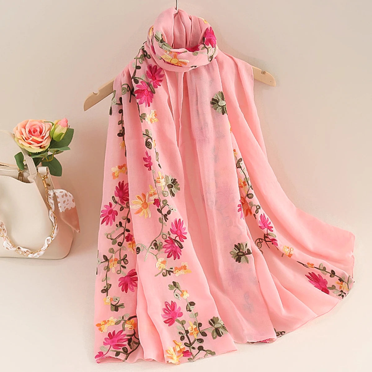 Spring Summer Cotton Linen Long Scarf for Women Literary National Style Dual-Purpose Embroidered Travel Sunscreen Shawl