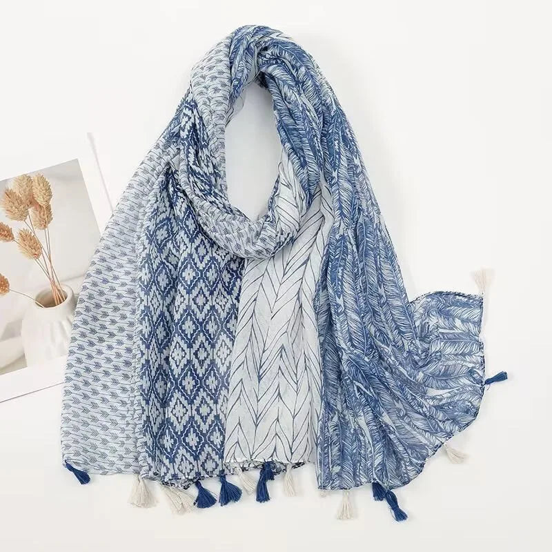 1 spring and summer new Bali yarn color printed scarf literary versatile thin ethnic style shawl scarf