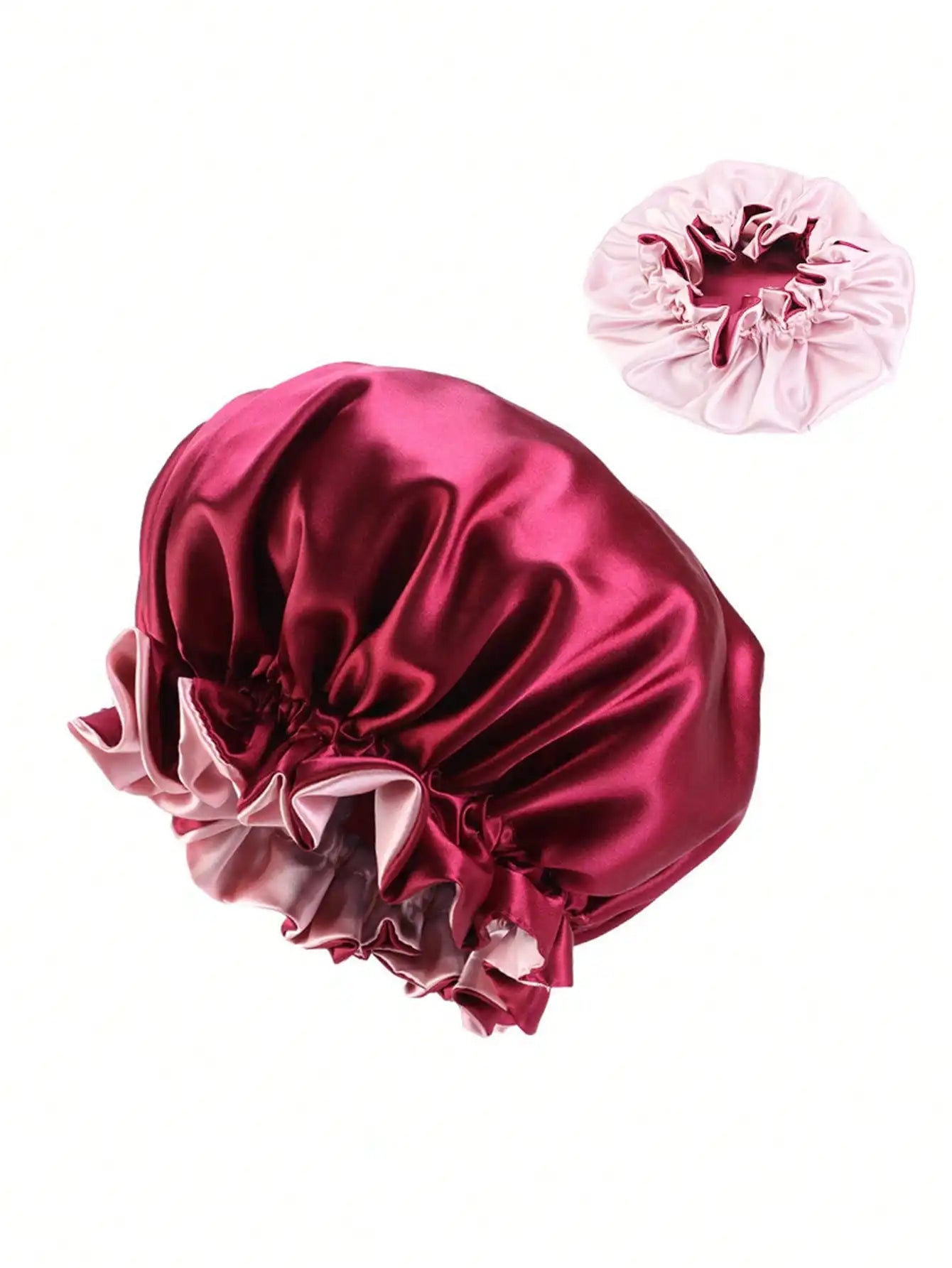 1pc Two Tone Satin Hat Silk Bonnet for Sleeping Satin Bonnets Double Layer Reversible Hair Cap Bonnet for Women Long Curly Braid