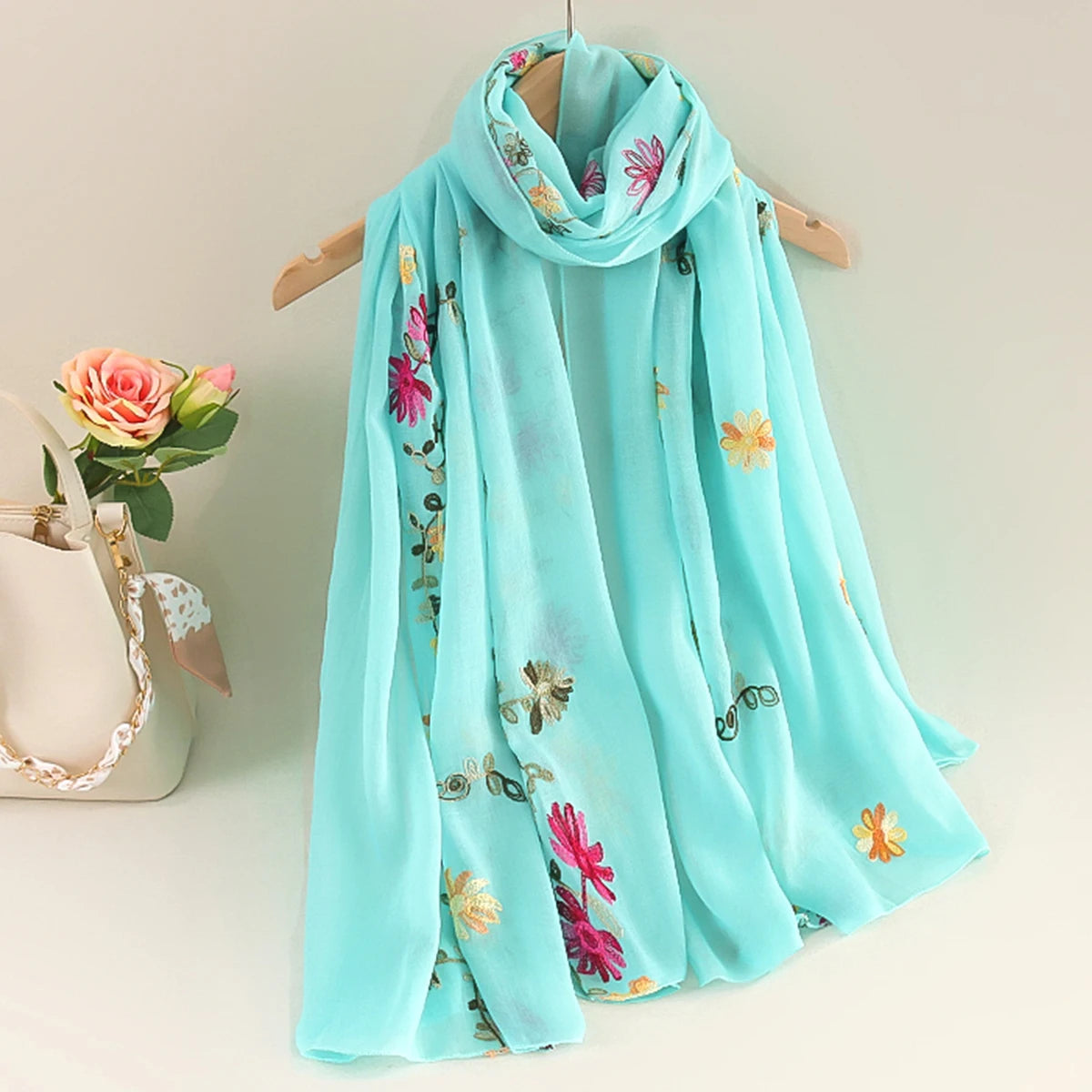 Spring Summer Cotton Linen Long Scarf for Women Literary National Style Dual-Purpose Embroidered Travel Sunscreen Shawl