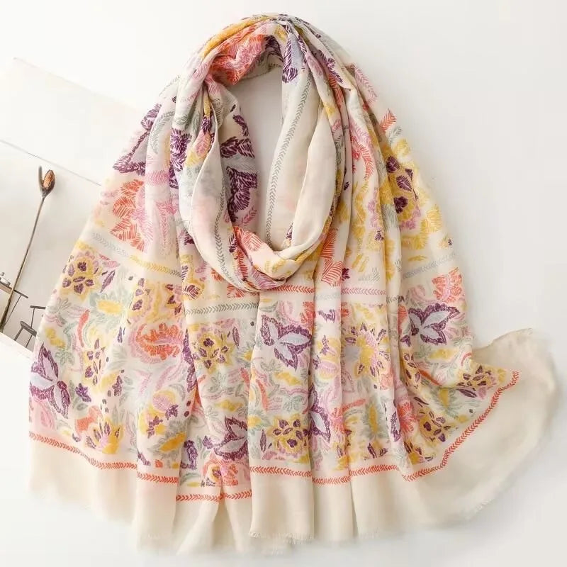 1 spring and summer new Bali yarn color printed scarf literary versatile thin ethnic style shawl scarf