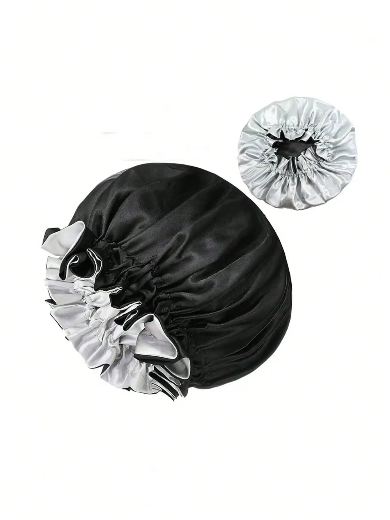1pc Two Tone Satin Hat Silk Bonnet for Sleeping Satin Bonnets Double Layer Reversible Hair Cap Bonnet for Women Long Curly Braid
