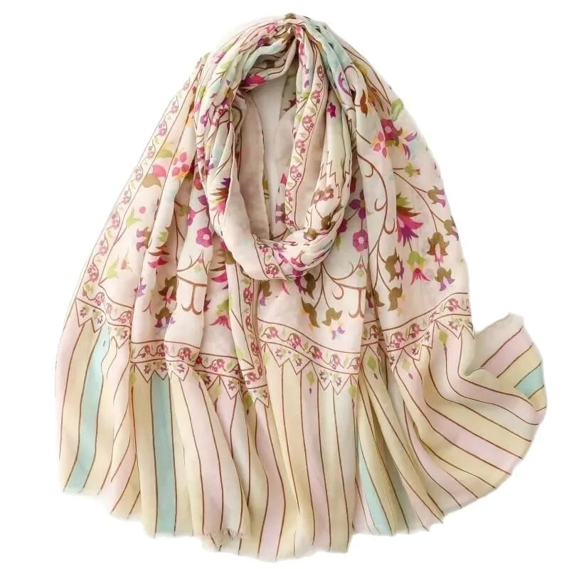 1 spring and summer new Bali yarn color printed scarf literary versatile thin ethnic style shawl scarf