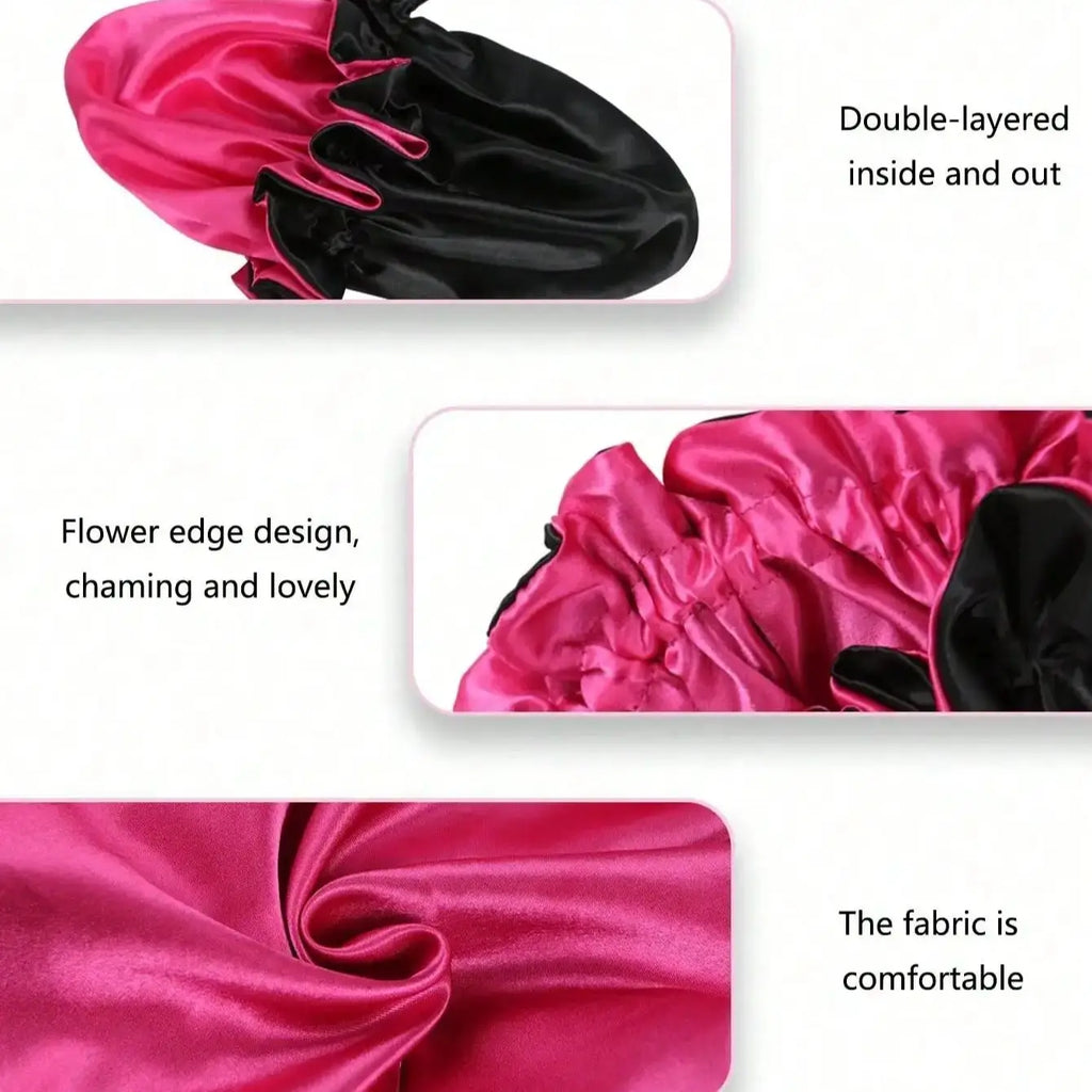 1pc Two Tone Satin Hat Silk Bonnet for Sleeping Satin Bonnets Double Layer Reversible Hair Cap Bonnet for Women Long Curly Braid