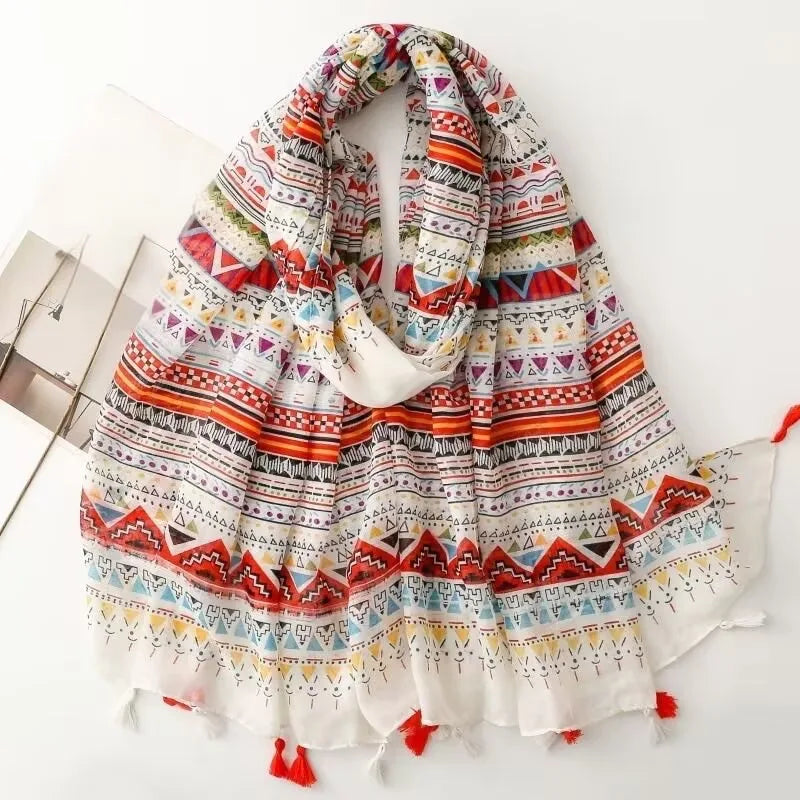 1 spring and summer new Bali yarn color printed scarf literary versatile thin ethnic style shawl scarf