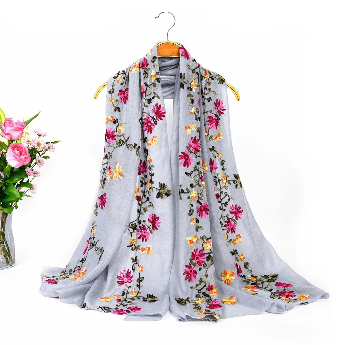 Spring Summer Cotton Linen Long Scarf for Women Literary National Style Dual-Purpose Embroidered Travel Sunscreen Shawl