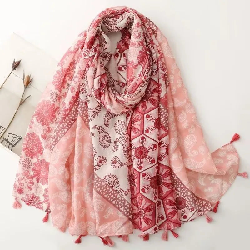 1 spring and summer new Bali yarn color printed scarf literary versatile thin ethnic style shawl scarf