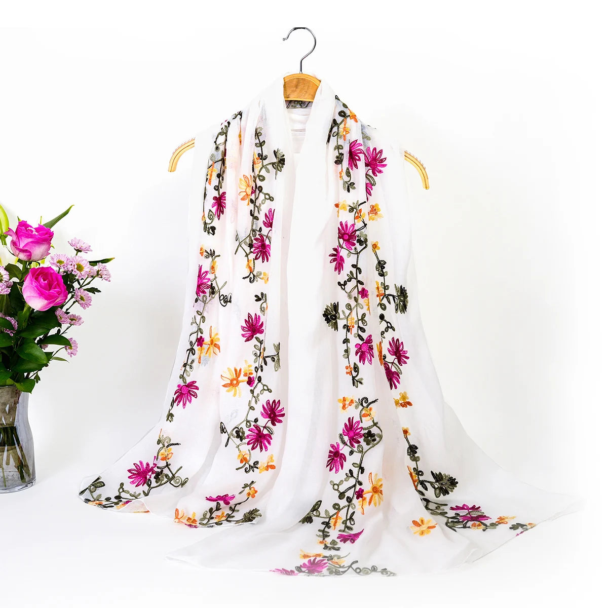 Spring Summer Cotton Linen Long Scarf for Women Literary National Style Dual-Purpose Embroidered Travel Sunscreen Shawl